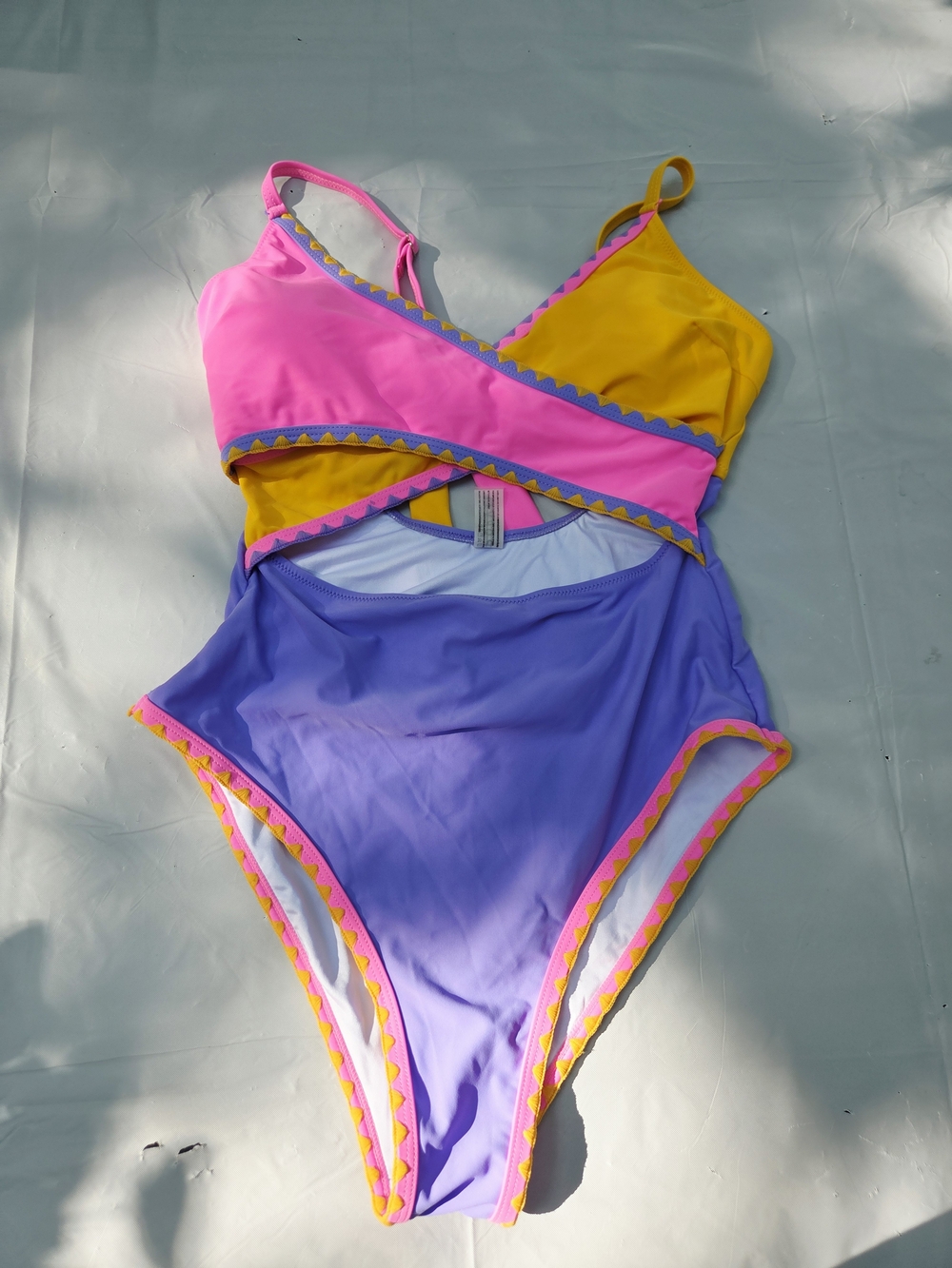 Poppy & Violet Colorblock One-Piece Swimsuit in Pink, Yellow & Purple